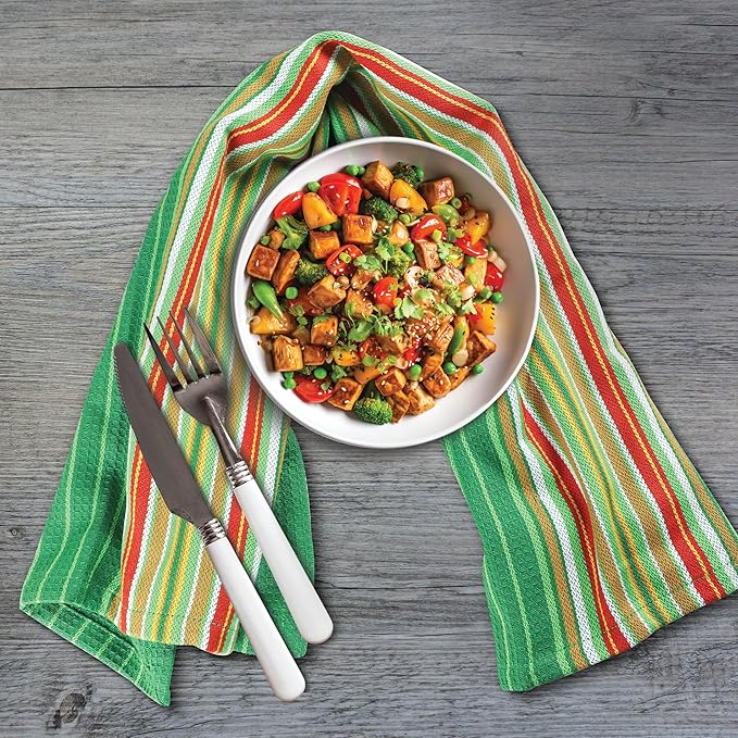 Urban Villa Kitchen Towels 100% Cotton Dish Towels for Kitchen(Set of 8)20”x30” Dish Cloths Highly Absorbent Kitchen Linen Set with Hanging Loop Perfect for Drying Dishes Cleaning Towels -Multi Color