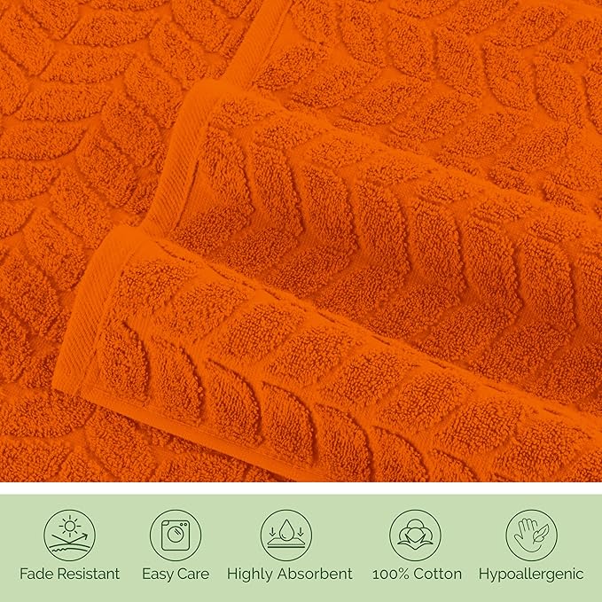 Elegant Comfort Luxury 6-Piece 100% Turkish Cotton Jacquard Braided Textured Premium Hotel Quality Towel Set– Soft and Absorbent, Includes 2 Bath Towels, 2 Hand Towels and 2 Washcloths, Vibrant Orange