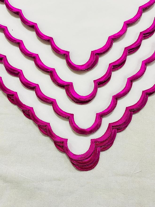 Ridhi Cloth Napkins 100% Pure Cotton Farmhouse Wedding Dinner Napkins Gift for Spring, Easter, Valentine, Holiday, Everyday Napkin (4-18" x 18" White with Pink Edge)