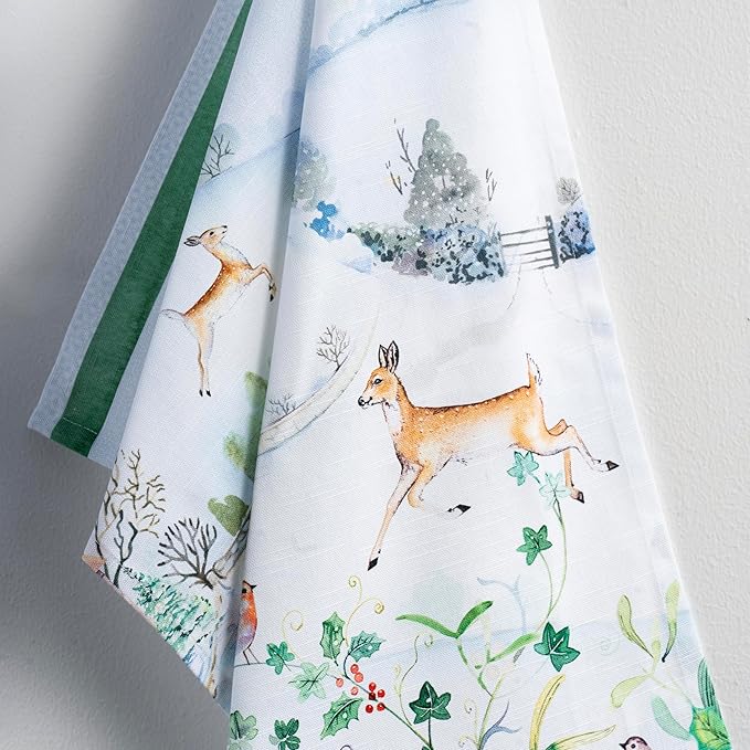 Maison d'Hermine Kitchen Towels Set of 3 100% Cotton 27.50" x 20" Reusable Cloth Tea Dish Towels Absorbent with Hanging Loop for Kitchen, Home, Dining, Cocktail Parties (Snowy World)