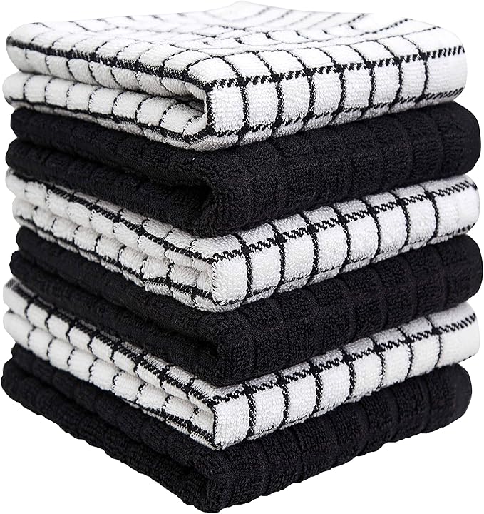 Bumble Kitchen Towels (6 Pack) | 16" x 28" | 100% Cotton Dish Towels for Kitchen | 380 GSM | Soft, Highly Absorbent & Durable Dish Towels with Hanging Loop | Black
