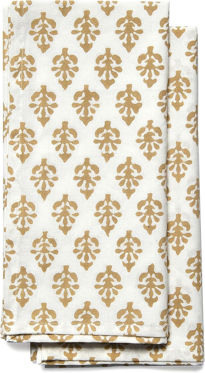 CPC Cloth Napkins 100% Cotton Set of 4 Reusable Napkins, Indian Block Print Toile Floral Dinner Napkin, Fall Thanksgiving Christmas Holiday Party Gift - Soft Absorbent Napkin, 18"x18" Yellow Flower