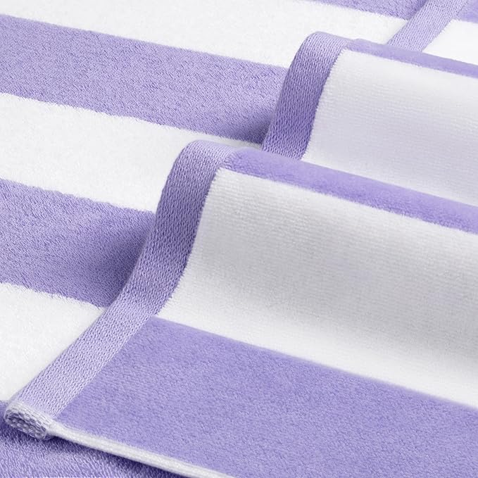 LULUHOME Large Oversized Beach Towel - Big Cotton Towel 36 x 70 Inch Striped Pool Towel, XL Cabana Soft Swimming Towel for Adult Men Women,Light Purple