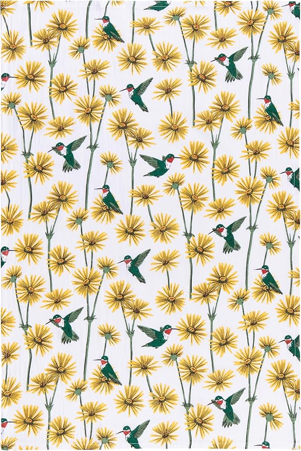 Now Designs Hummingbird Collection Floursack Dishtowel Set of 3, Extra-Large 20x30in, 100% Cotton Kitchen Linens