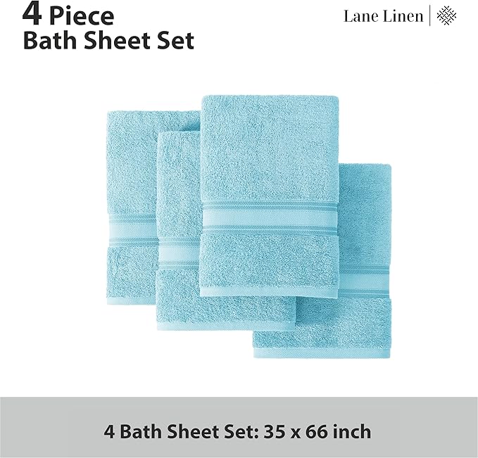 LANE LINEN Extra Large Bath Towels for Bathroom, Zero Twist, 100% Cotton Quick Dry Bath Sheet Set, Bath Towel Sets for Bathroom, Soft Shower Towels, Hotel Towels, Luxury Bath Towels Set of 4 - Blue