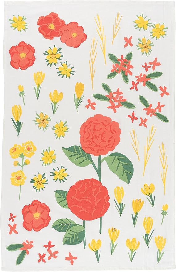 Now Designs Floursack Kitchen Towels Quick Dry Cotton Hand Towel Set, 3 Count, Flowers of The Month, 20 x 30 in