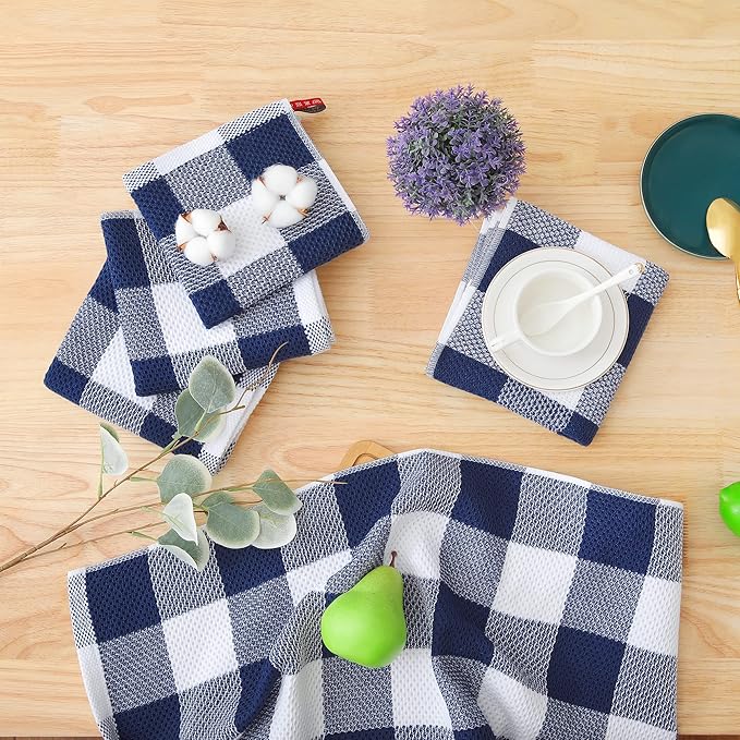 Homaxy 100% Cotton Waffle Weave Check Plaid Dish Cloths, 12 x 12 Inches, Super Soft and Absorbent Dish Towels Quick Drying Dish Rags, 6-Pack, Mix Color