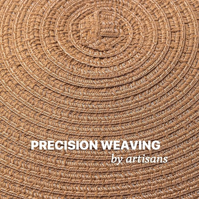 Round Placemats Set of 12 Woven Placemats Washable Braided Table Mats for Dining Table Heat Resistant Non-Slip Circle Place Mats(Brown)