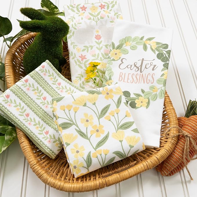 Ritz 100% Cotton Kitchen Towels, Easter Blessings Spring – 16"x26" – Absorbent Dish Towels for Drying & Cleaning – Soft & Durable (Set of 4)