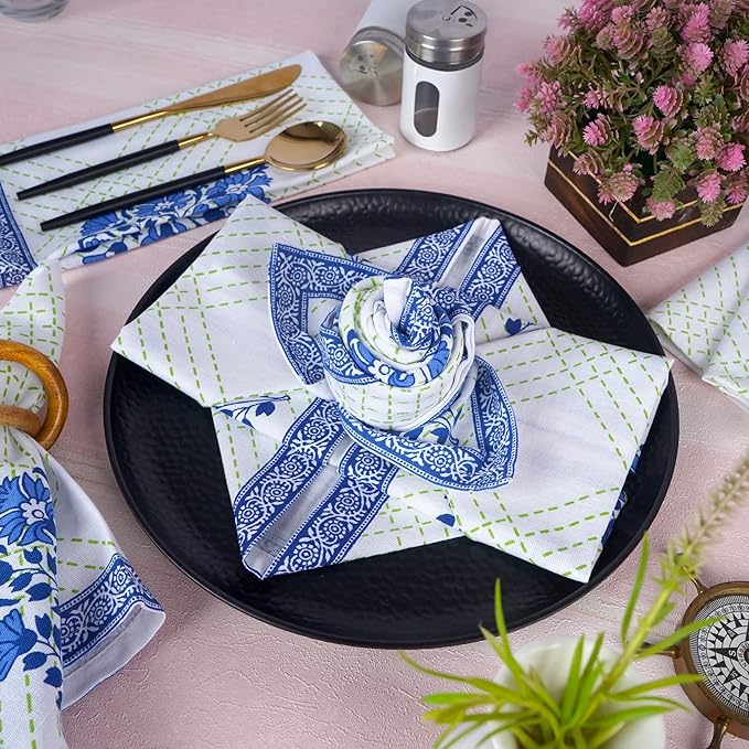 FINGERCRAFT Cloth Napkins, Set of 12 Cotton Linen Blend Printed Dinner Napkins Cloth Mitered Corner Perfect for Parties Dinners Weddings Cocktail Christmas Easter 20x20 Mesh Banquet