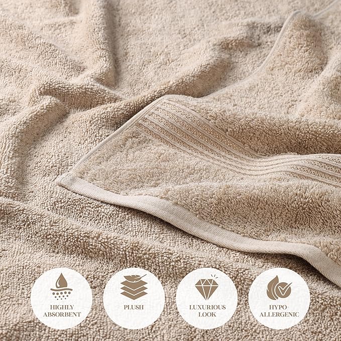 Superior Egyptian Cotton 6-Piece Towel Set, Bathroom Essentials, Towels For Bathroom, Apartment, Airbnb, Guest Bath, Face, Hand, Bath Towels, Washcloths, Absorbent, Fast Drying, Taupe