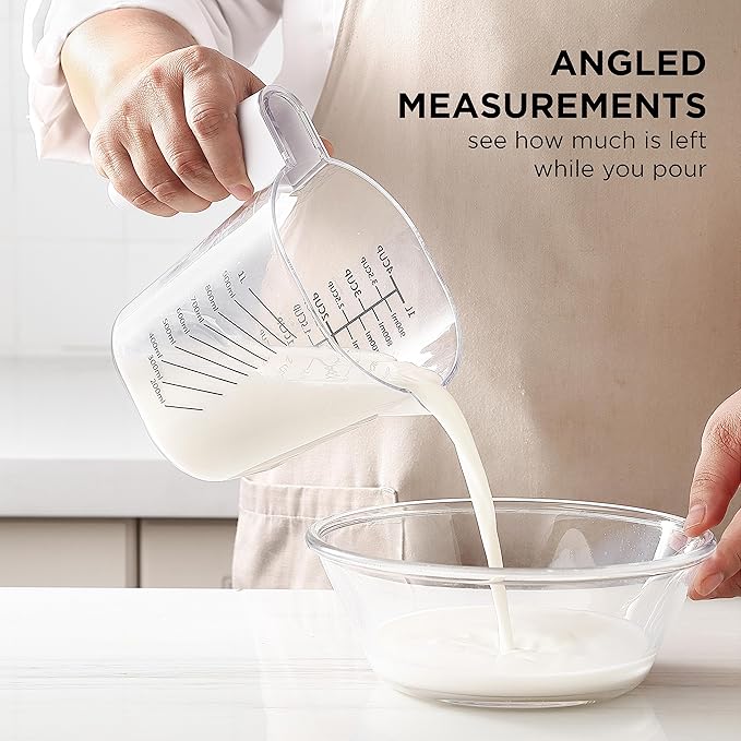 COOK WITH COLOR Measuring Cup Set - 9 PC. Nesting Stackable Liquid Measure Cup, Dry Measuring Cups and Spoons with Funnel and Scraper (Grey and Pink)