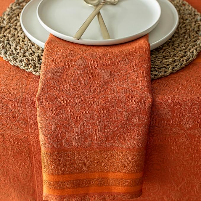 Benson Mills Ravenna Yarn Dyed Jacquard Heavyweight Fabric Cloth Napkin, for Everyday, Parties, Weddings, Holiday, Fall and Thanksgiving Tablecloths (18" x 18" Napkins Set of 4, Bison/Rust)