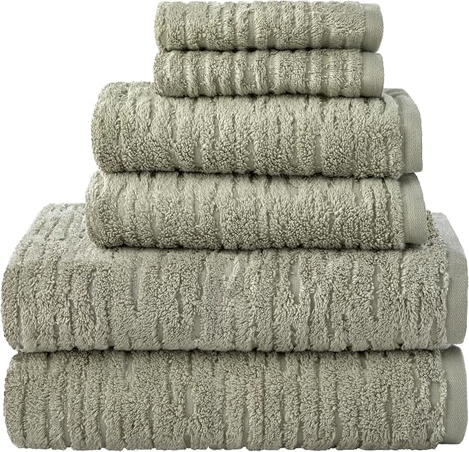 SKL Home CloudSoft 100% Cotton Luxury 6-Piece Towel Set, 600 GSM, Ultra Plush & Absorbent - 2 Bath Towels, 2 Hand Towels, 2 Washcloths, Sage