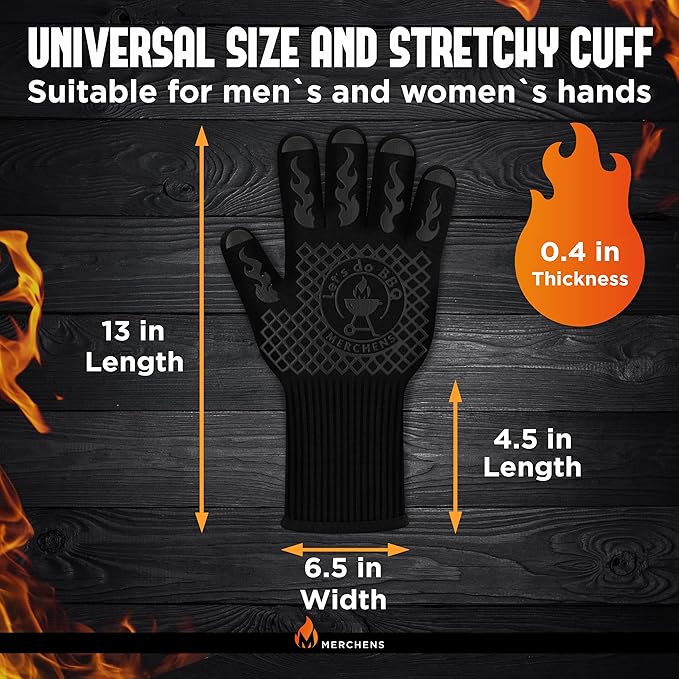 BBQ Grill & Oven Gloves 1472°F Heat Resistant – Fireproof, Non-Slip Silicone Mitts for Grilling, Smoking & Baking – Extra-Long Protection – Includes Storage Case & Luxury Gift Box | Pro Series