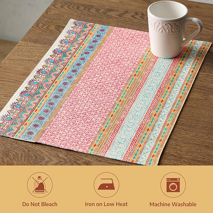 Maison d' Hermine Placemat 100% Combed Cotton Premium Cloth Placemats 13"x19" Decorative Washable Place Mats for Home, Kitchen, Dining, Cocktail Parties & Camping - Lauris (Set of 4)