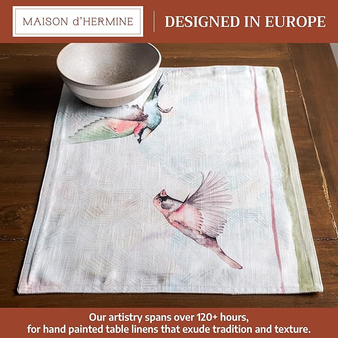 Maison d' Hermine Placemats Set of 4 100% Cotton Washable Cloth Place Mats Reusable Table Mats for Kitchen Dining Party Wedding Gifts for Mothers Day Spring/Summer (Flying Birds, 13" x 19")