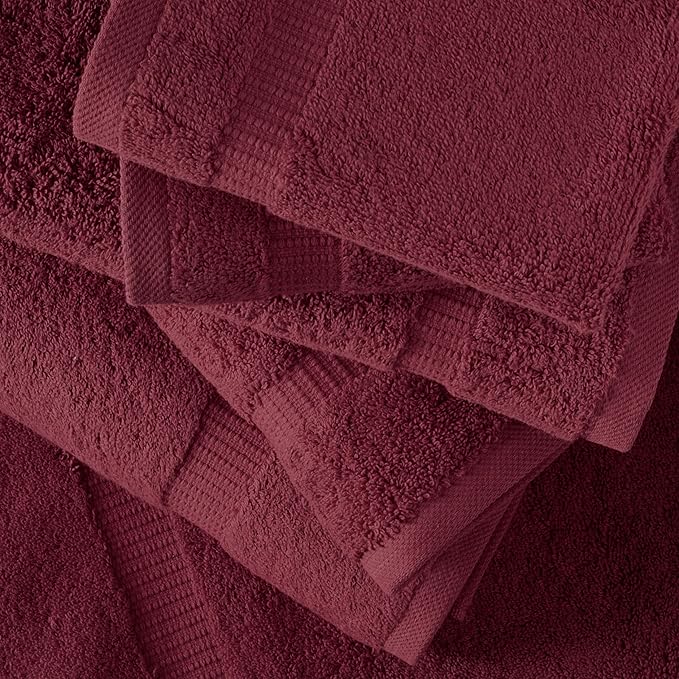 SALBAKOS 100% Turkish Cotton 6-Piece Towel Set | Premium Quality Hotel & Spa Collection | Ultra Soft, Super Absorbent 2 Washcloth, 2 Hand, 2 Bath Towels Sets | Made in Turkey (Wine, 6 Piece Towel Set)