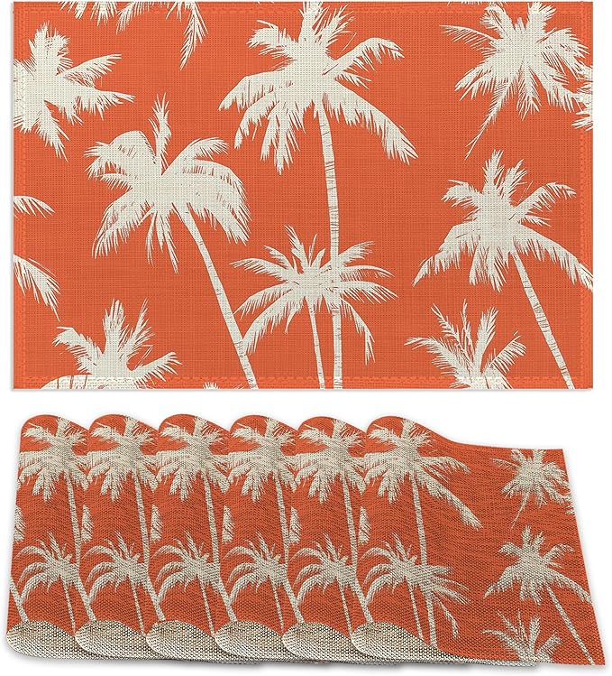 Placemats12x18 Inch,Tropical Tree Placemats,Palm Trees Kitchen Dining Coffee Table Mats Set of 6 for Home Indoor Outdoor Party