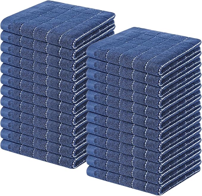 Homaxy 100% Cotton Terry Kitchen Dish Cloths, Ultra Soft and Absorbent Dish Towels for Kitchen, Suitable for Drying and Washing Dishes, 24 Pack, 12 x 12 Inches, Navy Blue