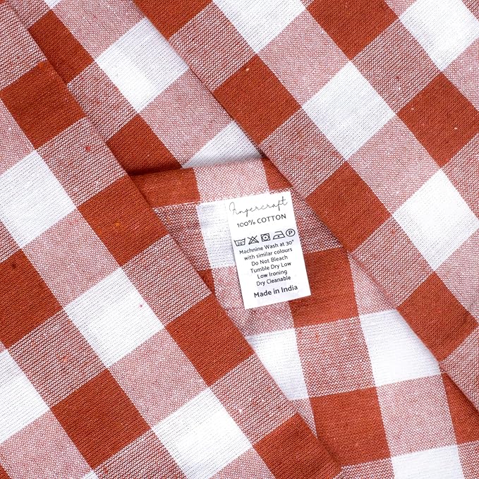 FINGERCRAFT Cloth Napkins, Everyday Use, Premium Quality, Cotton Buffalo Plaid, Set of 12, 20X20 Inch Oversized Napkins Cloth Mitered Corners, Soft, Durable Hotel Quality Brown White Checkered