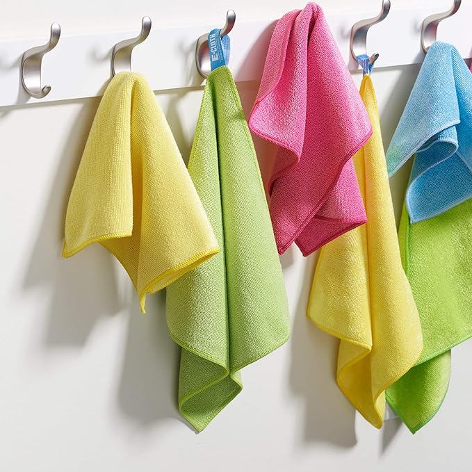 E-Cloth 5-pc Starter Pack- Microfiber Cleaning Cloth Set with Reusable Cleaning Cloth and Glass Polishing Cloth, Assorted Color Microfiber Cleaner for Bathroom, Kitchen, and Car - 1 Pack