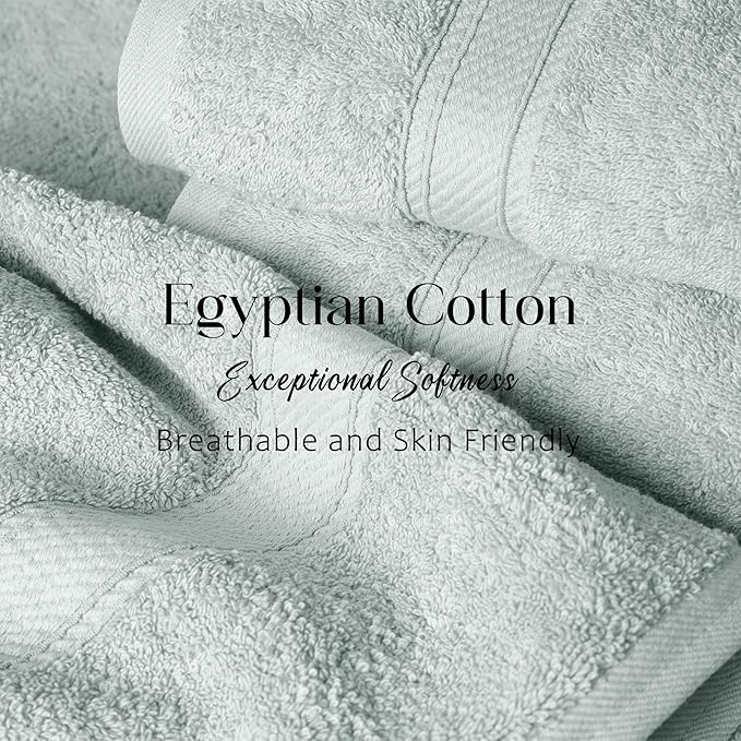 SUPERIOR Egyptian Cotton Pile 6 Piece Towel Set, Includes 2 Bath, 2 Hand, 2 Face Towels/Washcloths, Ultra Soft Luxury Towels, Thick Plush Essentials, Guest Bath, Spa, Hotel Bathroom, Sea Foam