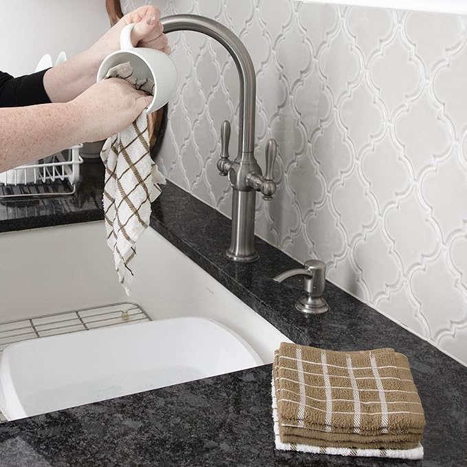 Ritz Premium 3-Pack Kitchen Towel & 6-Pack Dish Cloth Set - Highly Absorbent, Super Soft, Long-Lasting, 100% Cotton Terry Drying Cleaning Cloths, Mocha