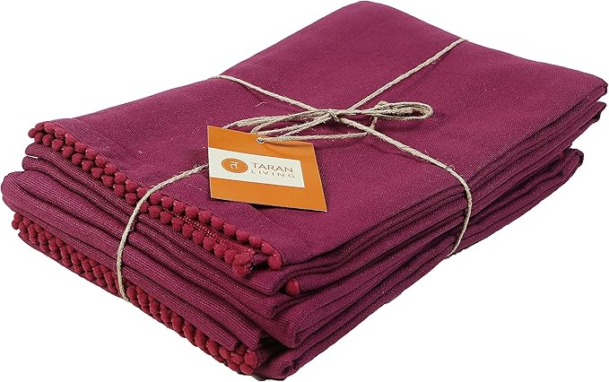 TARAN LIVING Kitchen Towels with Hanging Loop 100% Cotton Solid Kitchen Dish Cloths, Valentine Decor Kitchen Hand Towel Reusuable Dish Towel for Cleaning & Drying 18"x 28", Pack of 6 Deep Purple