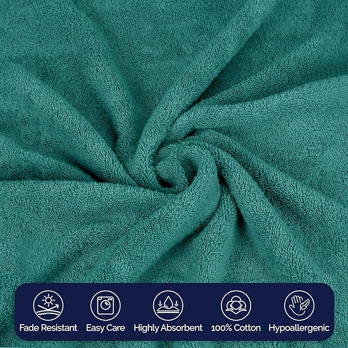 Elegant Comfort Premium Cotton 8-Piece Towel Set, Includes 4 Washcloths, 2 Hand Towels and 2 Bath Towels, 100% Turkish Cotton - Highly Absorbent and Super Soft Towels for Bathroom, Turquoise