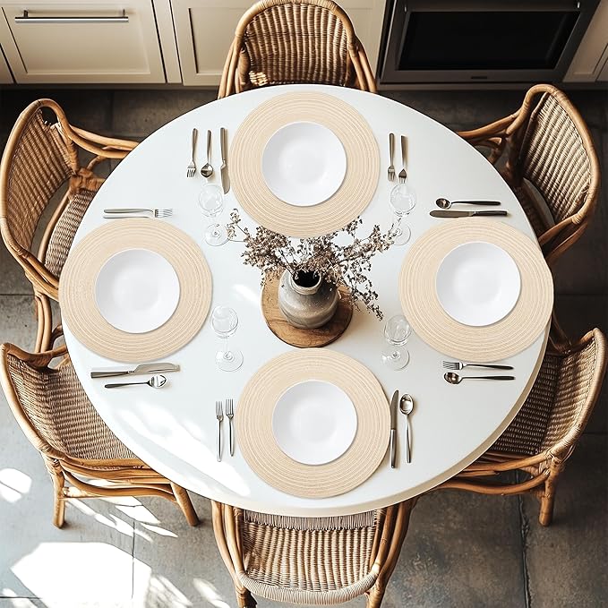 Braided Round Placemats Set of 6,Woven Washable Non-Slip Table Mats for Kitchen Dining, 14.5 Inch, Heat Resistant - Natural Fabric Indoor Outdoor Place Mats(Coffee)