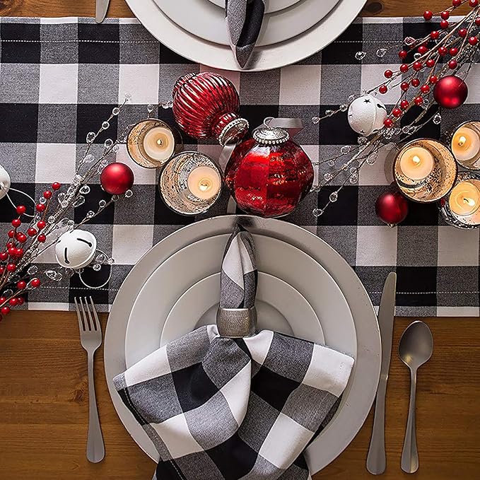 DII Buffalo Check Collection, Classic Farmhouse Cloth Napkin Set, 20x20, Black & White, 6 Piece
