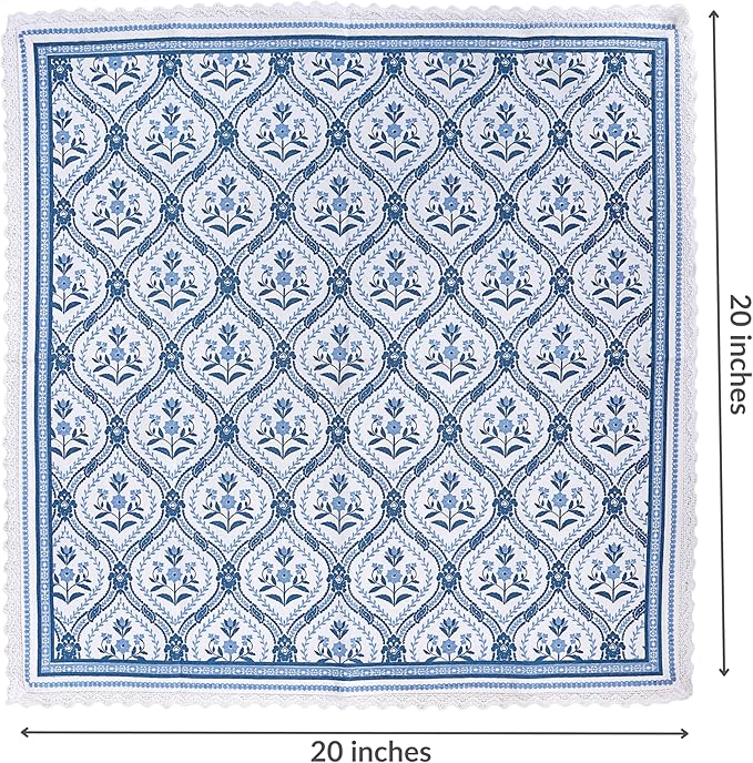 Fingercraft Dinner Cloth Napkin Cotton Linen Blend 12 Pack Mitered Corners with Elegant Lace for Everyday Use Napkins are Pre Shrunk and Good Absorbency (Damask, 20in x 20in (Set of 12))