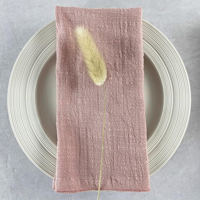 EHLDekol Gauze Cloth Napkins 6 Pack 16x16 Inches 100% Natural Soft Cotton Weddings Decorative Parties Family Everyday Use Bulk Linen Dinner Napkins (Dusty Pink, 6 Pack)