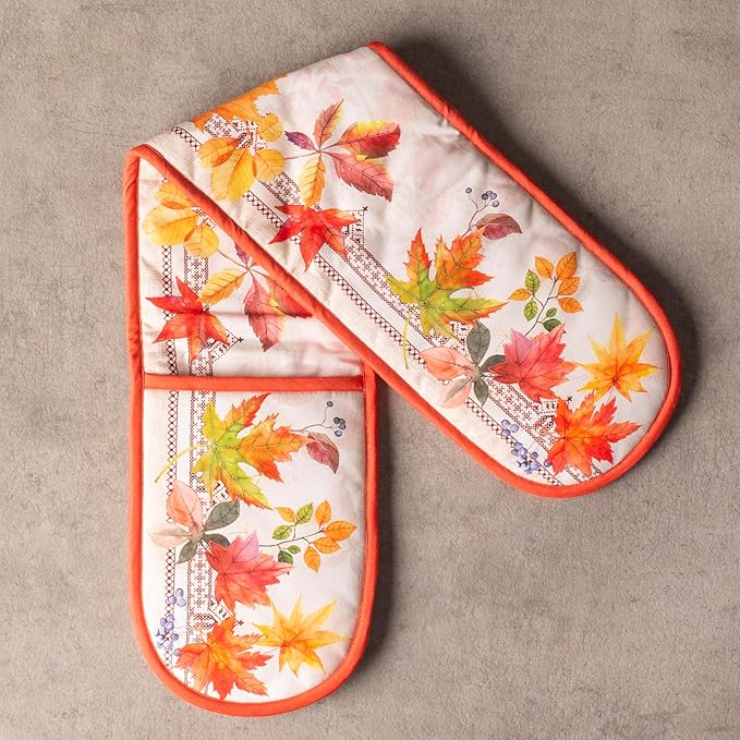 Maison d' Hermine Double Oven Mitt (7" x 35") 100% Cotton Heat Resistant BBQ Cooking Gloves with Loop for Thanksgiving Christmas Decorations Baking Cooking Barbeque Handling Hot Pan (Amarante)