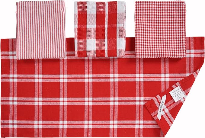 LANE LINEN 100% Cotton Kitchen Dish Cloths, Ultra Soft Absorbent Quick Drying Dish Towels, Multiweave Wash Cloths Dish Towel Sets, 13x28 Inches, 4 Pack - Red