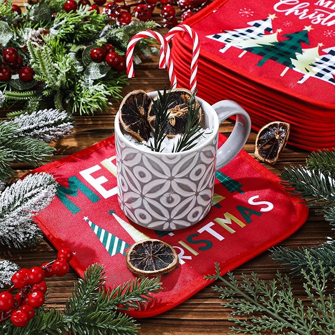 Bencailor 12 Pcs Pot Holders with Pocket Kitchen Hot Potholders Hot Pad Oven Mitts Cookie Bag Oven Gloves for Kitchen Gift Baking Cooking(Red and White,Novelty)