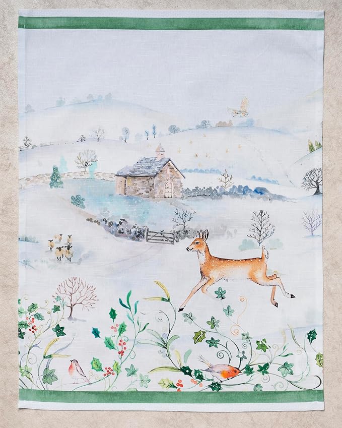 Maison d'Hermine Kitchen Towels Set of 3 100% Cotton 27.50" x 20" Reusable Cloth Tea Dish Towels Absorbent with Hanging Loop for Kitchen, Home, Dining, Cocktail Parties (Snowy World)