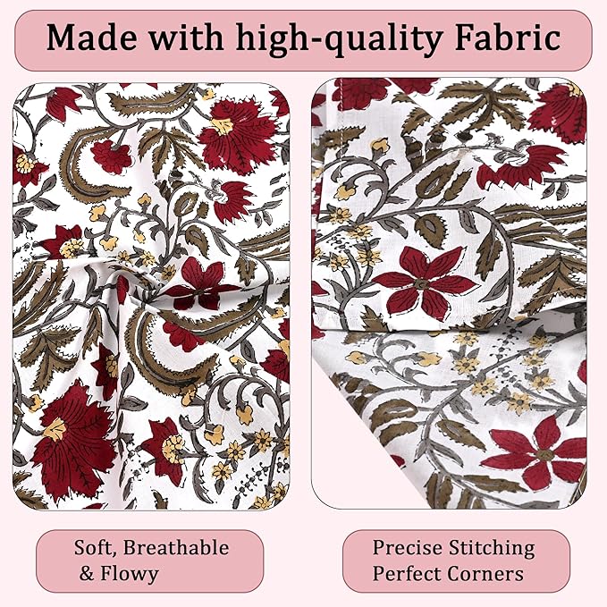 Ridhi Prune Red Hand Block Print 100% Cotton Napkins 18" x 18" (Set of 4) Reuseable Kitchen Napkins Cloth Decor Dinner Party Wedding Cocktail Gift for Spring, Easter