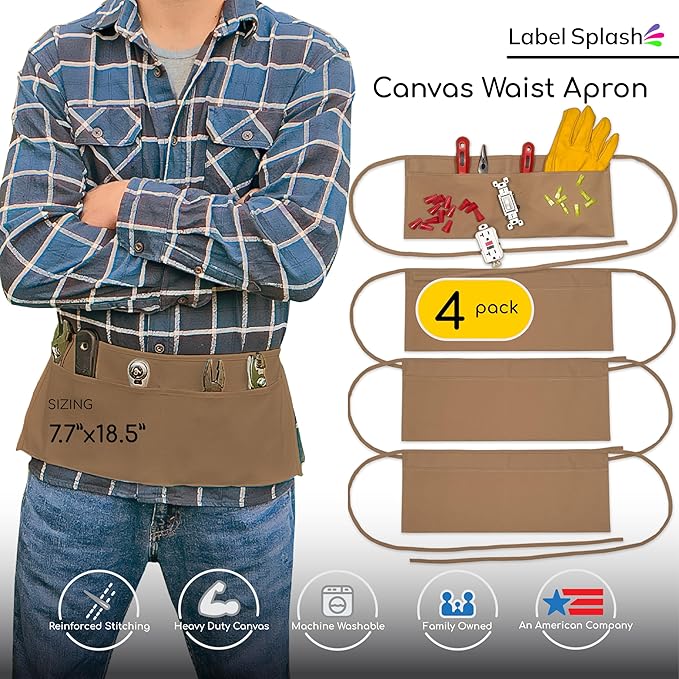 LABELPLASH 2 Pocket Canvas Work Waist Nail Apron Belt Washable Tool Utility Gardening Woodworkers Roofers Artists & Crafts