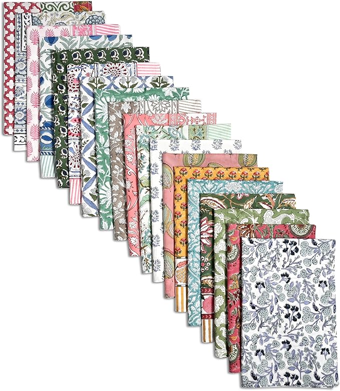 Ridhi Mix Hand Block Print Cotton Kitchen Towel Set of 12-16 x28 Ultra Absorbent Quick Dry 100% Cotton Dish Towels Lightweight Reusable Sustainable Tea Towels for Cleaning and Drying