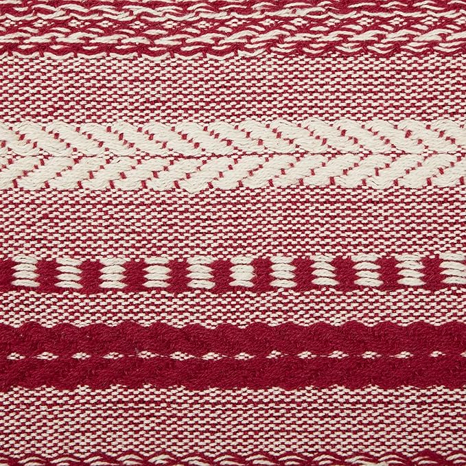 DII Farmhouse Braided Stripe Table Runner Collection, 15x72 (15x77, Fringe Included), Barn Red