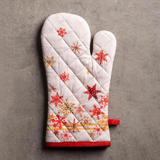 Maison d' Hermine Oven Gloves 100% Cotton Oven Mitt 7" x 13" with Loop Heat Resistant BBQ Cooking Gloves for Thanksgiving Christmas Decorations Baking Handling Hot Pans (Pack of 1, Crystal Star)