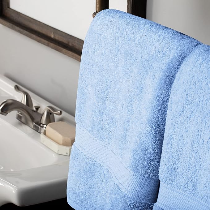 SUPERIOR Egyptian Cotton Pile 10 Piece Towel Set, Includes 2 Bath, 4 Hand, 4 Face Towels/Washcloths, Ultra Soft Luxury Towels, Thick Plush Essentials, Guest Bath, Spa, Hotel Bathroom, Light Blue