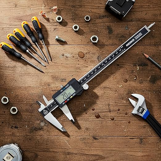 NEIKO 01408A 8” Electronic Digital Caliper Extra Large Display | 0-8 Inches | Inch/Fractions/Millimeter Conversion | Polished Stainless Steel