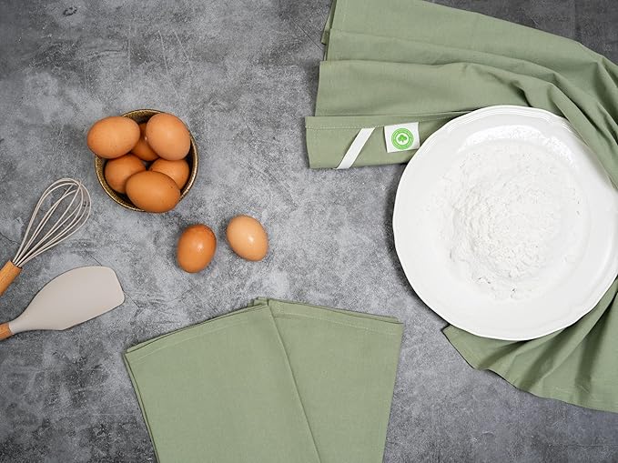 Organic Cotton Bulk Sage Green Flour Sack Kitchen Towels - 50 Pack, 100% Cotton, Lint-Free, Quick-Drying and Lightweight Kitchen Towels for Baking, Cleaning and Dish Drying (Sage Green)