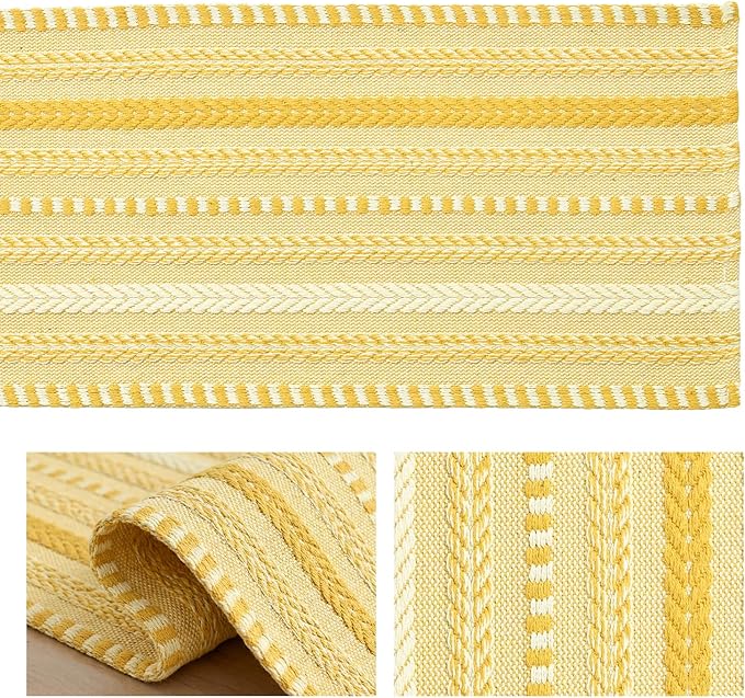Artoid Mode Yellow Farmhouse Woven Table Runner, Seasonal Holiday Rustic Kitchen Dining Table Decoration for Home Party Decor 12x72 Inch