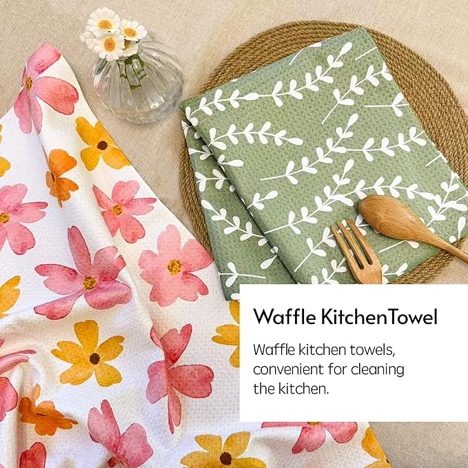 Eulnars Kitchen Towels, 18" x 30" Tea Towels for Kitchen, Premium Microfiber Dish Towels for Kitchen Drying, Blush Garden Series, 2-Pack