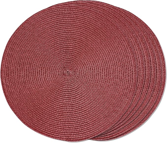 FunWheat Round Braided Placemats Set of 6 Table Mats for Dining Tables Woven Washable Non-Slip Place mats 15 inch(Burgundy, 6pcs)