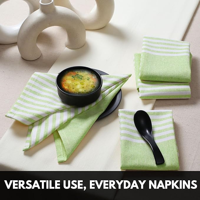 Stripe Cloth Dinner Napkins 4 Pack, 18x18 Inches, 100% Cotton, Machine Washable Table Linen, Durable Reusable Cloth for Everyday Meals, Farmhouse Easter Dining, Green Chambray